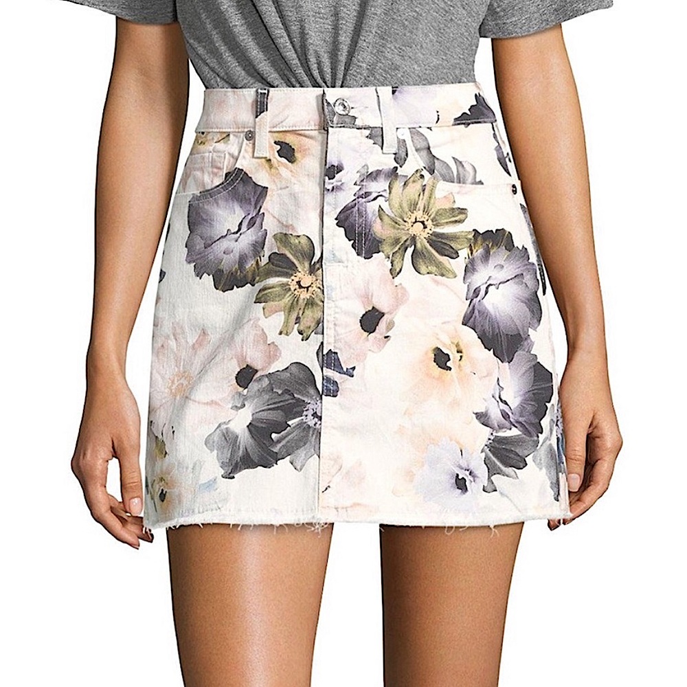 7 For All Mankind White Floral Denim Mini Skirt - Picture 1 of 8